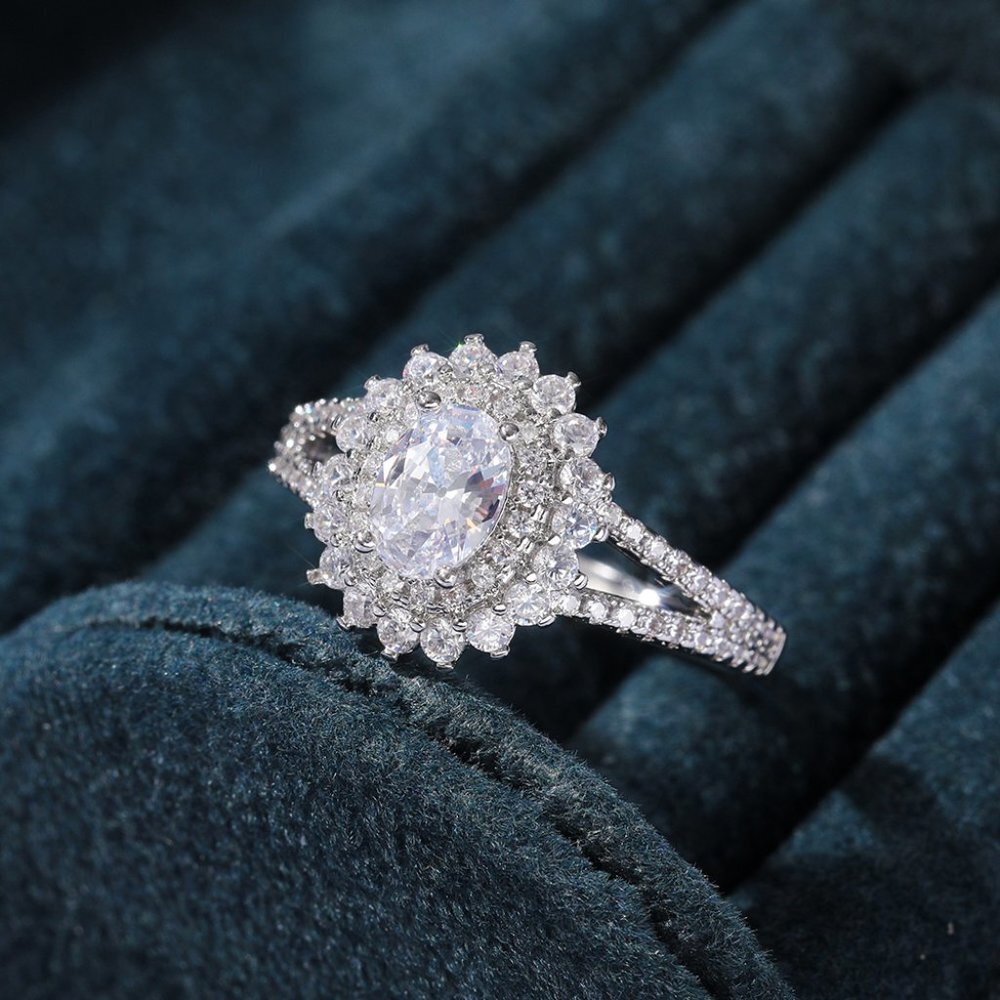 😍PARTY GIFT DOUBLE LAYER CZ LOVELY SILVER DAINTY LUXURY FLOWER RING, K896 - Picture 8 of 9